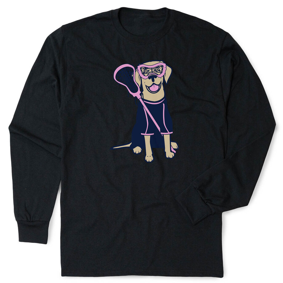 Girls Lacrosse Tshirt Long Sleeve - Lily The Lacrosse Dog - Personalization Image