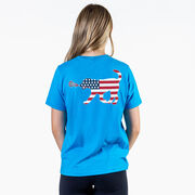Girls Lacrosse Short Sleeve T-Shirt - Patriotic LuLa the Lax Dog (Back Design)