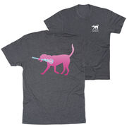 Girls Lacrosse Short Sleeve T-Shirt - LuLa the Lax Dog (Pink) (Back Design)