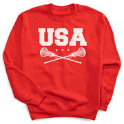 Girls Lacrosse Crew Neck Sweatshirt - USA Girls Lacrosse [Youth Large/Red] - SS