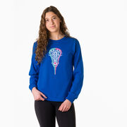 Girls Lacrosse Tshirt Long Sleeve -  Lacrosse Stick Heart