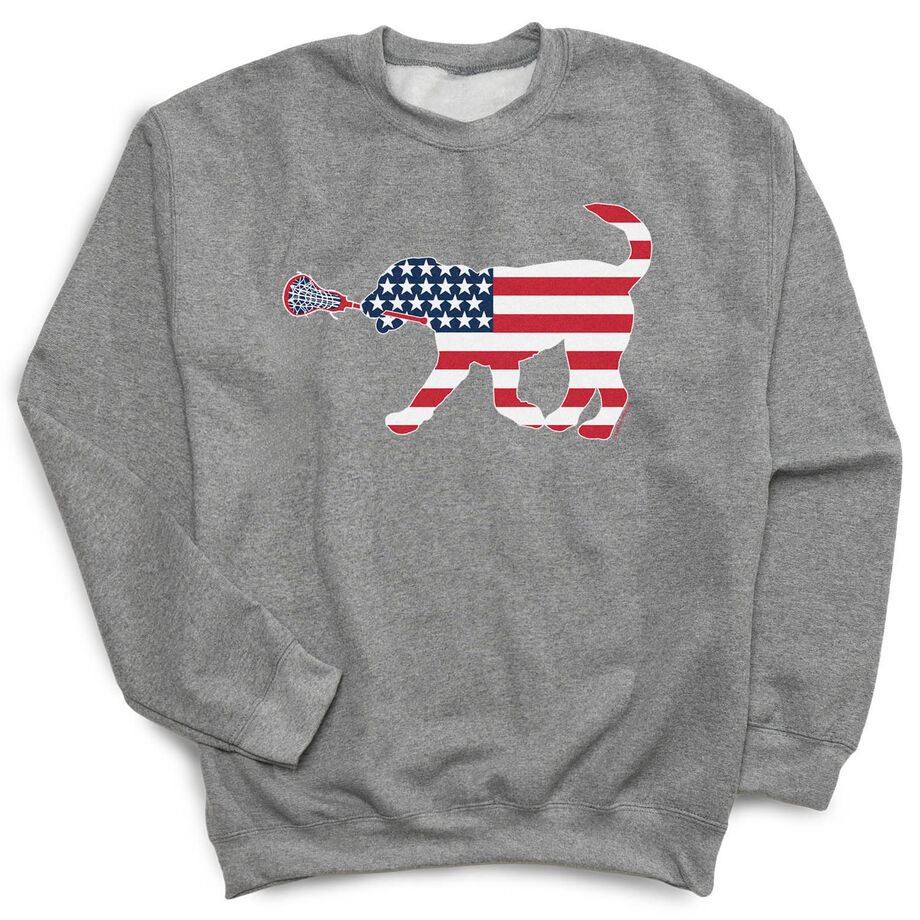 Girls Lacrosse Crewneck Sweatshirt - Patriotic LuLa the Lax Dog - Personalization Image