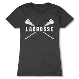 Girls Lacrosse Women's Everyday Tee - Crossed Girls Sticks [Adult Medium/Charcoal] - SS