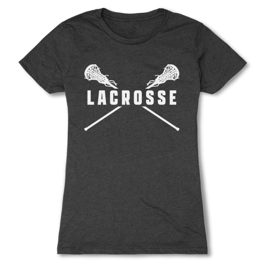 Girls Lacrosse Women's Everyday Tee - Crossed Girls Sticks [Adult Medium/Charcoal] - SS