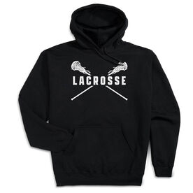 Girls Lacrosse Hooded Sweatshirt - Lacrosse Crossed Girls Sticks [Youth Large/Black] - SS