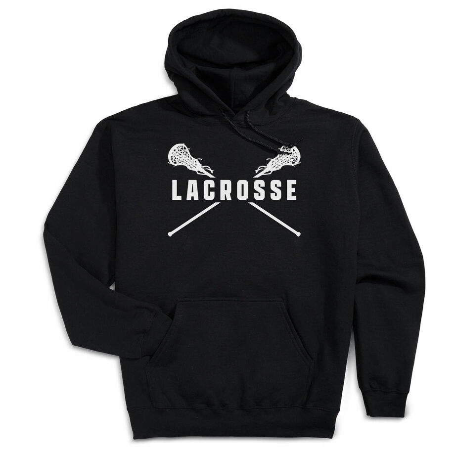 Girls Lacrosse Hooded Sweatshirt - Lacrosse Crossed Girls Sticks [Youth Large/Black] - SS