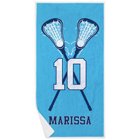Girls Lacrosse Premium Beach Towel - Personalized Player with Crossed Sticks