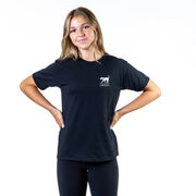 Girls Lacrosse Short Sleeve T-Shirt - LuLa the Lax Dog (Pink) (Back Design)