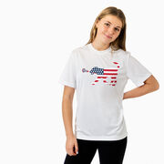 Girls Lacrosse Short Sleeve Performance Tee - Patriotic LuLa the Lax Dog