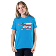 Girls Lacrosse T-Shirt Short Sleeve Patriotic LuLa the Lax Dog