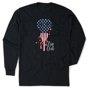 Girls Lacrosse Tshirt Long Sleeve - Patriotic Lax Girl
