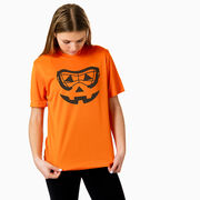 Girls Lacrosse Short Sleeve Performance Tee - Lacrosse Goggle Pumpkin Face