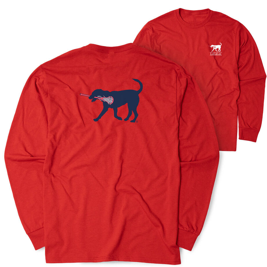 Girls Lacrosse Tshirt Long Sleeve - Lula The Lax Dog Blue (Back Design)