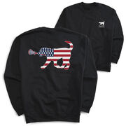 Girls Lacrosse Crewneck Sweatshirt - Patriotic LuLa the Lax Dog (Back Design)