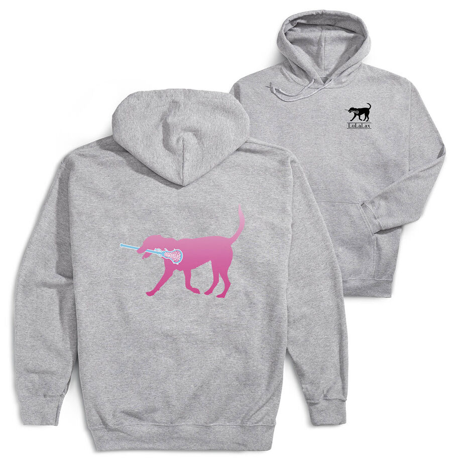 Girls Lacrosse Hooded Sweatshirt - LuLa the Lax Dog (Pink) (Back Design)