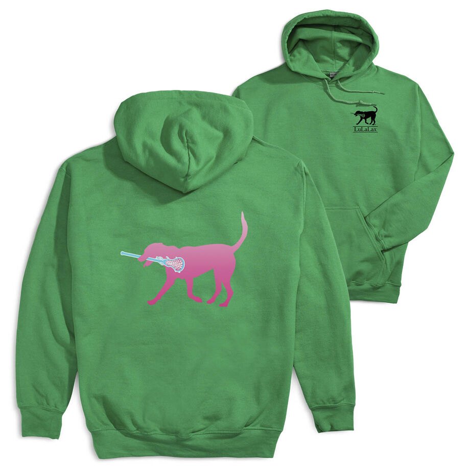 Girls Lacrosse Hooded Sweatshirt - LuLa the Lax Dog (Pink) (Back Design)