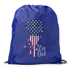 Girls Lacrosse Drawstring Backpack - Patriotic Lax Girl