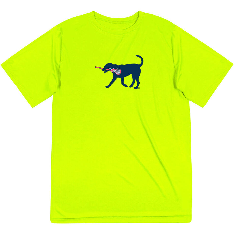Girls Lacrosse Short Sleeve Performance Tee - LuLa the Lax Dog(Blue) - Personalization Image