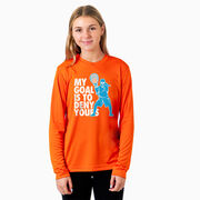 Girls Lacrosse Long Sleeve Performance Tee - My Goal Is To Deny Yours Goalie