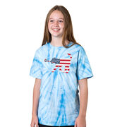 Girls Lacrosse Short Sleeve T-Shirt - Patriotic LuLa the Lax Dog Tie Dye