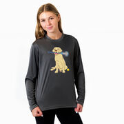 Girls Lacrosse Long Sleeve Performance Tee - Chase The Lax Dog