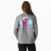 Girls Lacrosse Crewneck Sweatshirt - Lacrosse Dog with Girl Stick (Back Design)