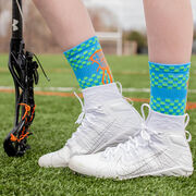 Girls Lacrosse Woven Mid-Calf Socks - Tropic (Blue/Green/Orange)