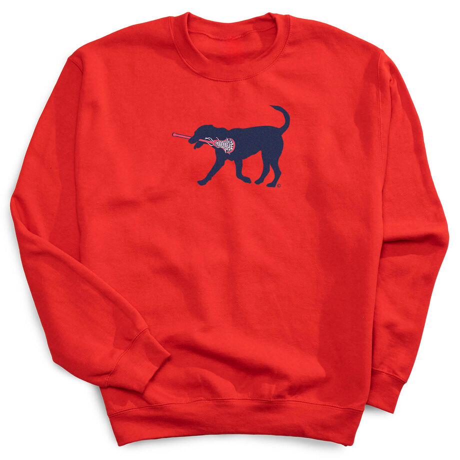 Girls Lacrosse Crewneck Sweatshirt - LuLa The LAX Dog (Blue) - Personalization Image