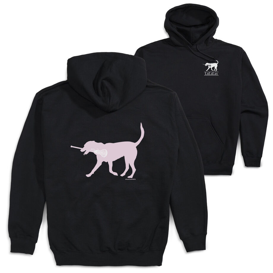 Girls Lacrosse Hooded Sweatshirt - LuLa the Lax Dog (Pink) (Back Design)