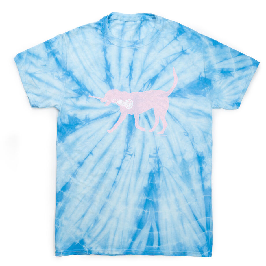 Girls Lacrosse Short Sleeve T-Shirt - LuLa The LAX Dog (Pink) Tie Dye