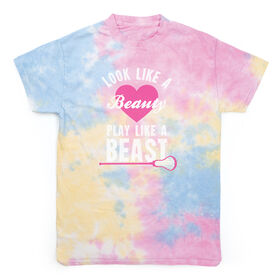 Girls Lacrosse Short Sleeve T-Shirt - Look Like A Girl Play Like A Beast Tie Dye