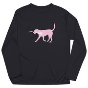 Girls Lacrosse Long Sleeve Performance Tee - LuLa the Lax Dog(Pink)