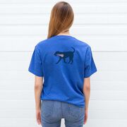 Girls Lacrosse Short Sleeve T-Shirt - LuLa the Lax Dog Blue (Back Design)