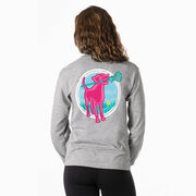 Girls Lacrosse Tshirt Long Sleeve - Lacrosse Dog with Girl Stick (Back Design)