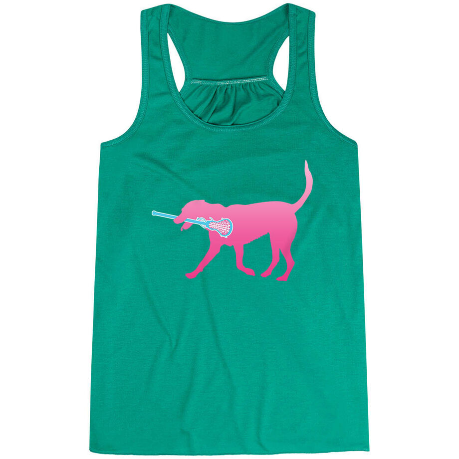 Girls Lacrosse Flowy Racerback Tank Top - LuLa the LAX Dog (Pink)
