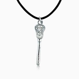 Austrian Crystal Silver Lacrosse Stick Pendant Necklace with Cubic Zirconia