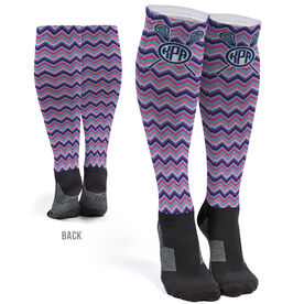 Girls Lacrosse Printed Knee-High Socks - Monogram with Chevron