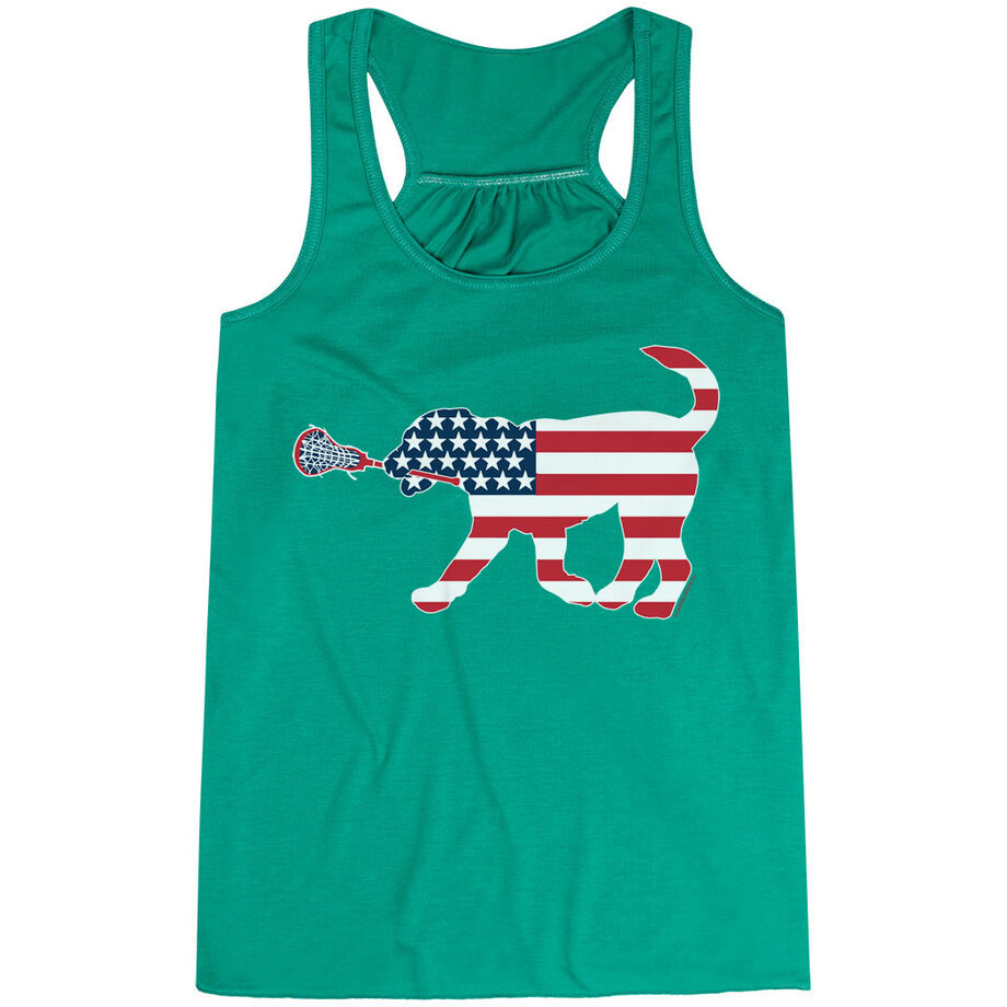 Girls Lacrosse Flowy Racerback Tank Top - Patriotic LuLa the Lax Dog
