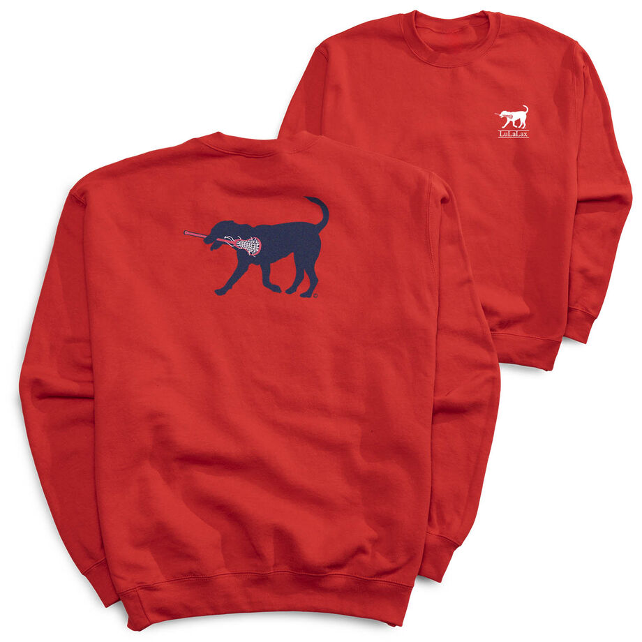 Girls Lacrosse Crewneck Sweatshirt - LuLa The LAX Dog (Blue) (Back Design)