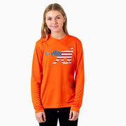 Girls Lacrosse Long Sleeve Performance Tee - Patriotic LuLa the Lax Dog