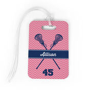 Girls Lacrosse Bag/Luggage Tag - Personalized Girl Lacrosse Sticks Chevron
