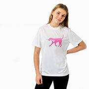 Girls Lacrosse Short Sleeve Performance Tee - LuLa the Lax Dog(Pink)