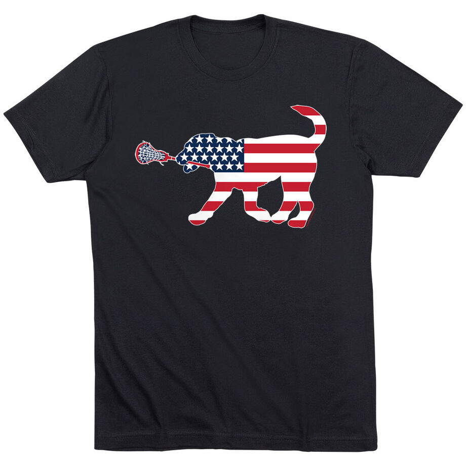 Girls Lacrosse T-Shirt Short Sleeve Patriotic LuLa the Lax Dog