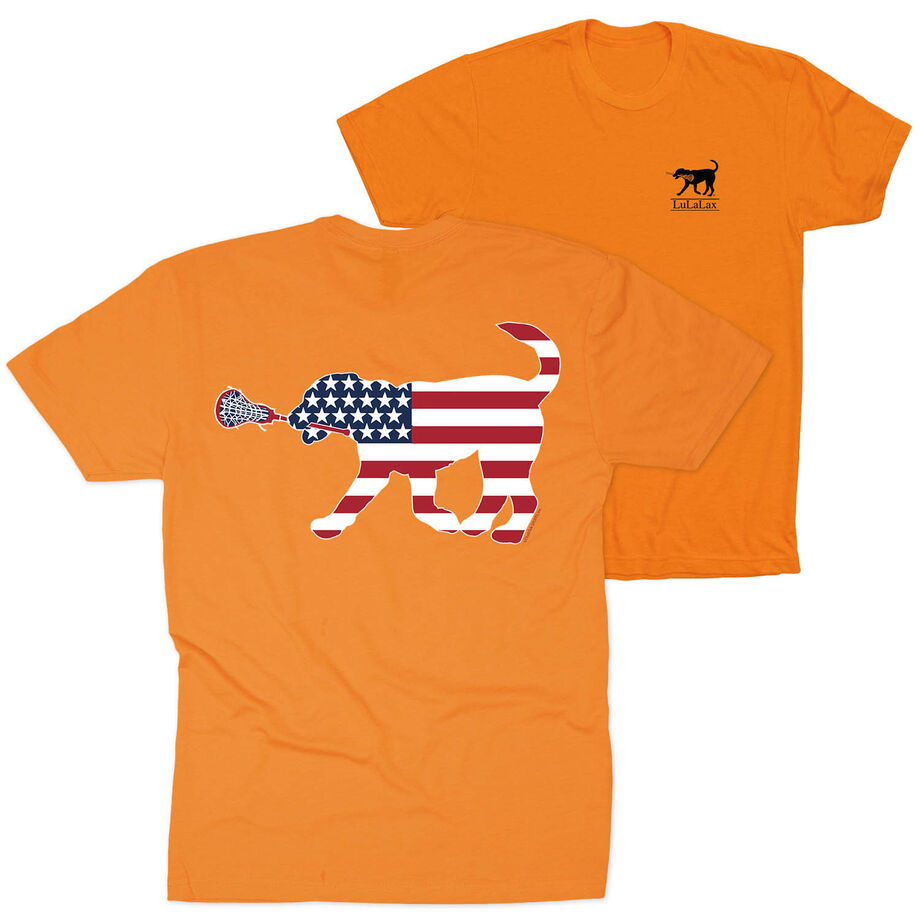 Girls Lacrosse Short Sleeve T-Shirt - Patriotic LuLa the Lax Dog (Back Design)
