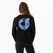 Girls Lacrosse Crewneck Sweatshirt - Watercolor Lacrosse Dog With Girl Stick (Back Design)