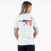 Girls Lacrosse Short Sleeve T-Shirt - Patriotic LuLa the Lax Dog (Back Design)