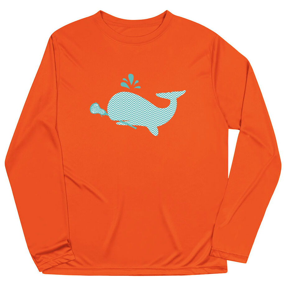 Girls Lacrosse Long Sleeve Performance Tee - Chevron Lax Whale