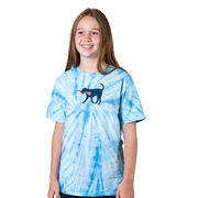 Girls Lacrosse Short Sleeve T-Shirt - LuLa The LAX Dog (Blue) Tie Dye