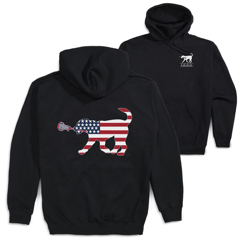Girls Lacrosse Hooded Sweatshirt - Patriotic LuLa the Lax Dog (Back Design)