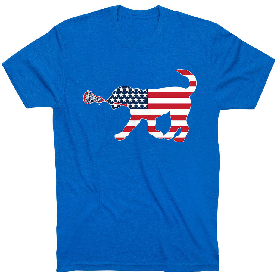 Girls Lacrosse T-Shirt Short Sleeve Patriotic LuLa the Lax Dog
